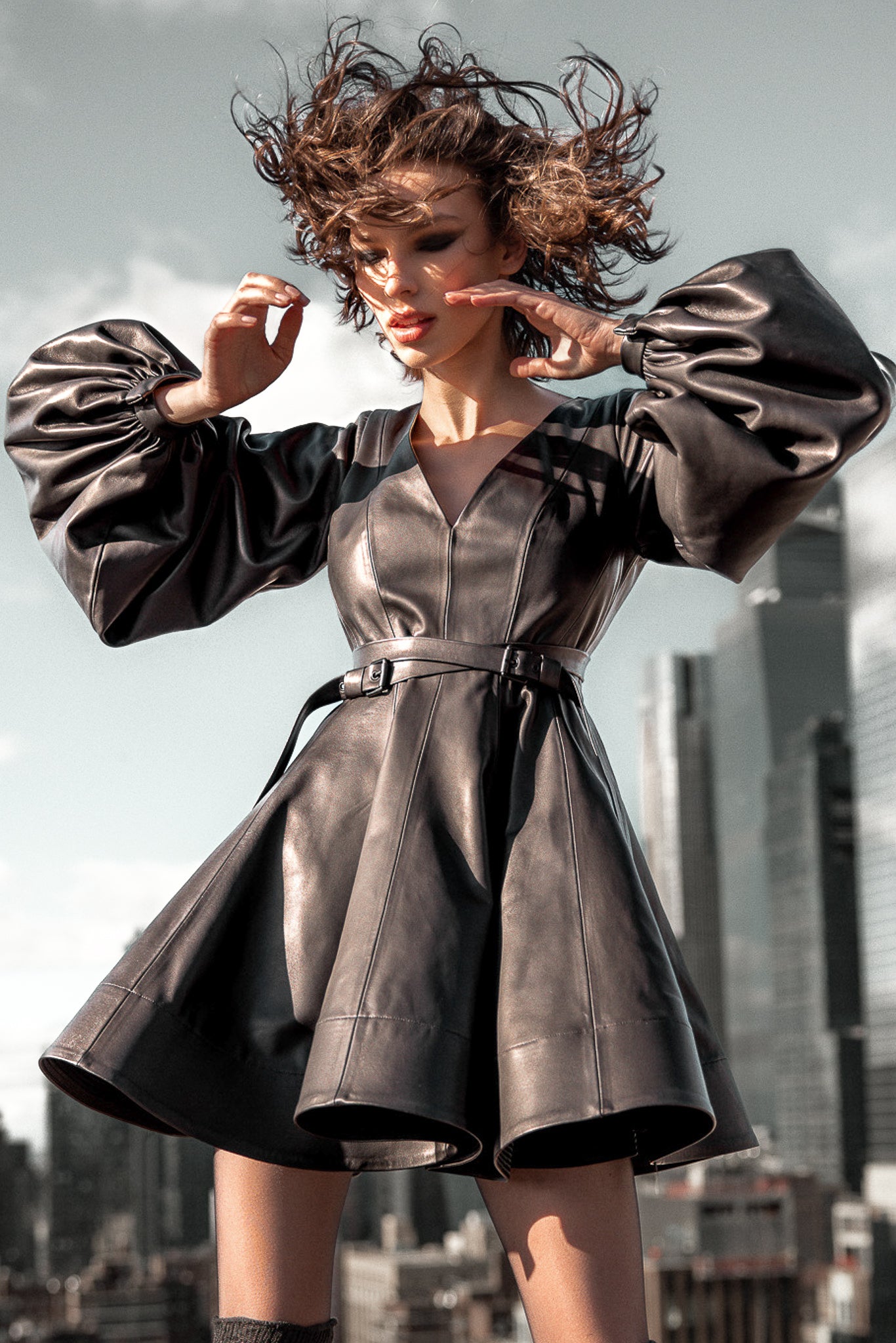 Selina Mini Leather Dress in Black 4