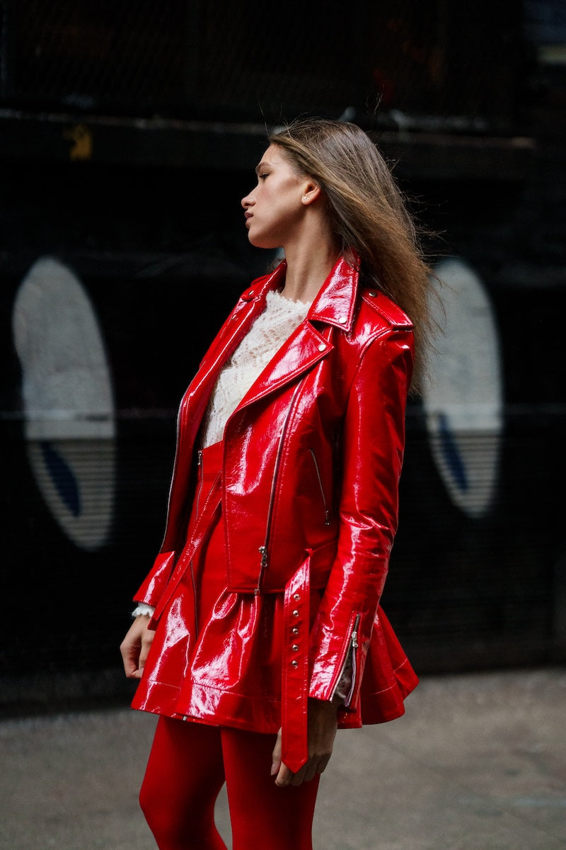 Johnny biker leather jacket in red
