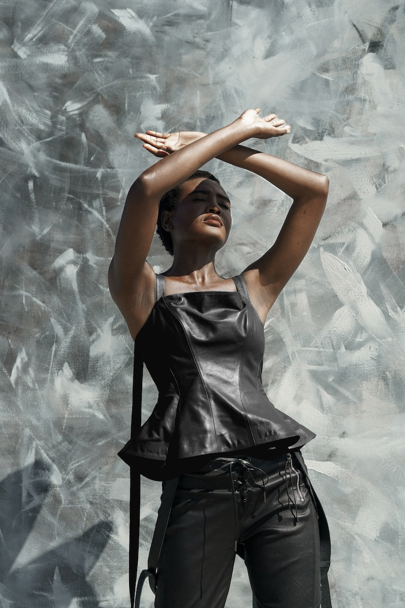 Josie peplum leather top in Black