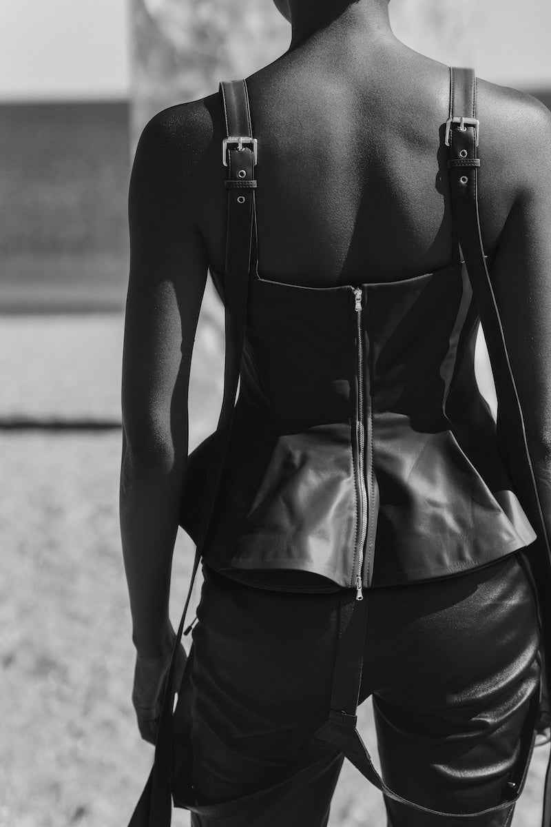 Josie peplum leather top in Black