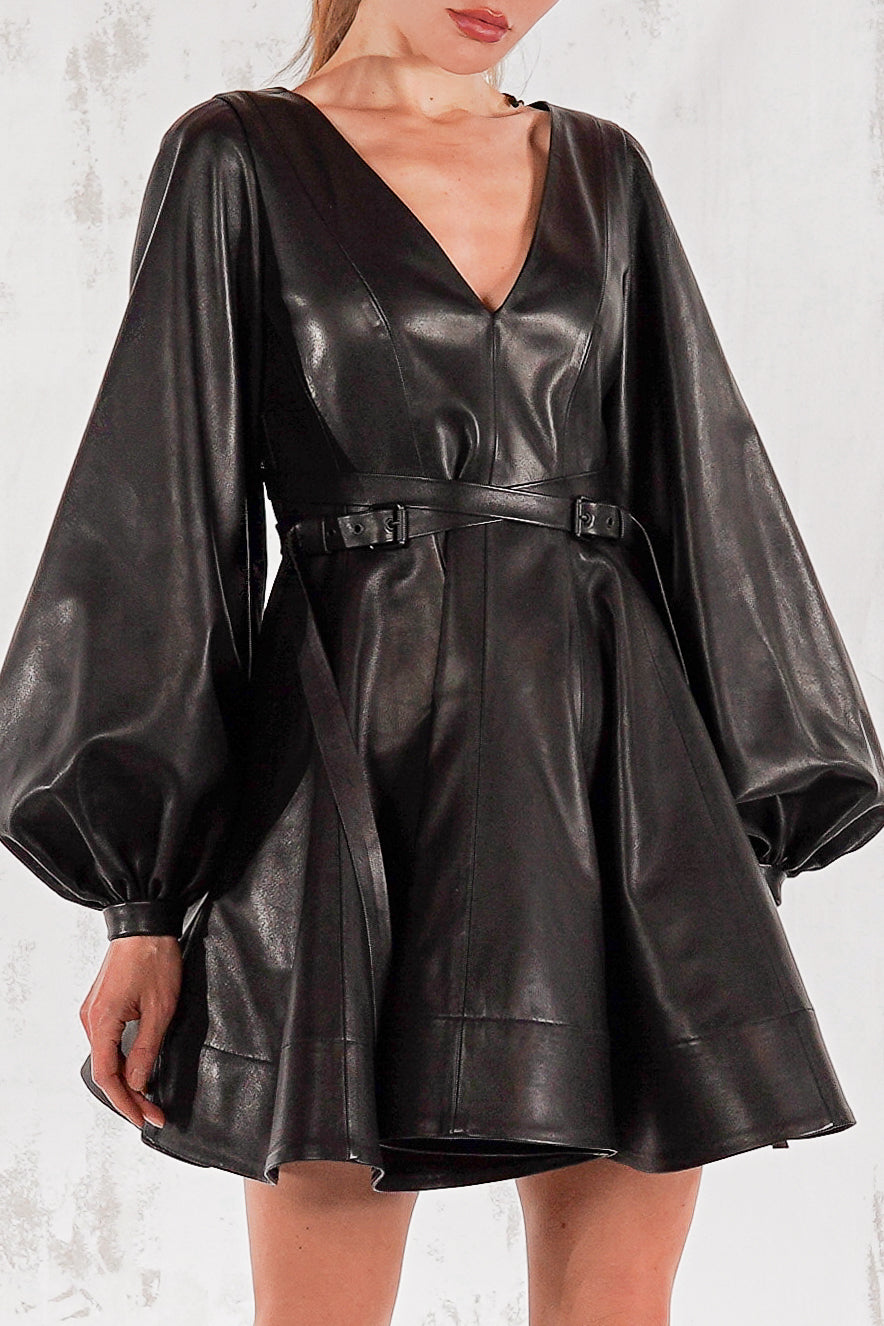 Selina mini leather dress in black