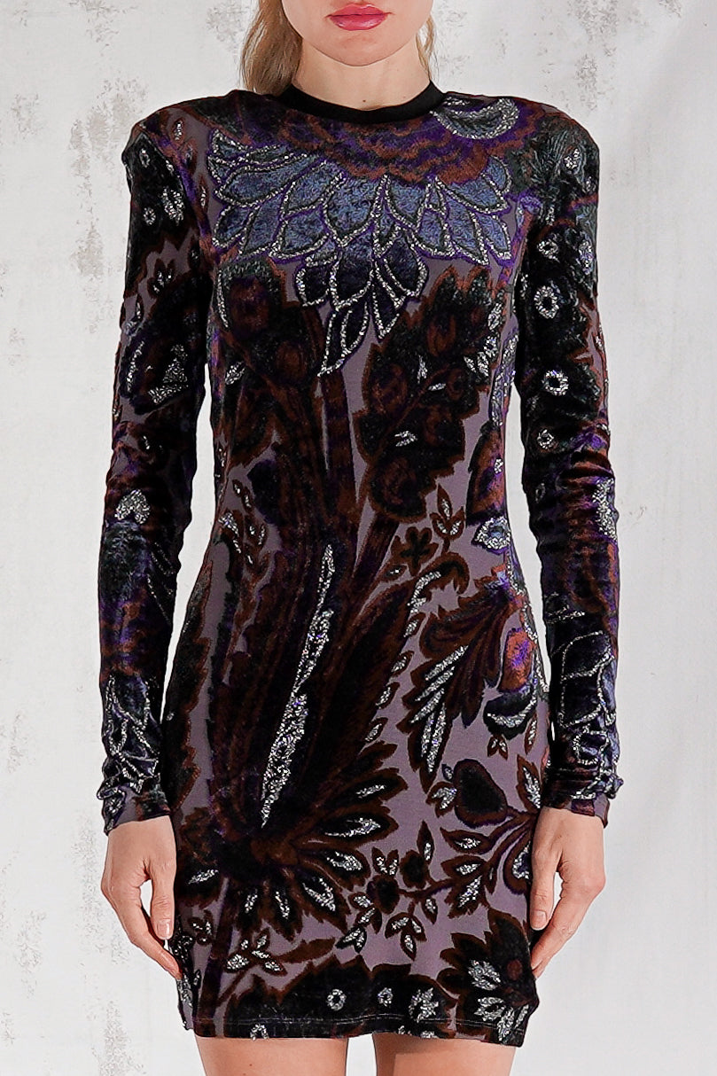 Aseel mini devoré dress in eggplant floral
