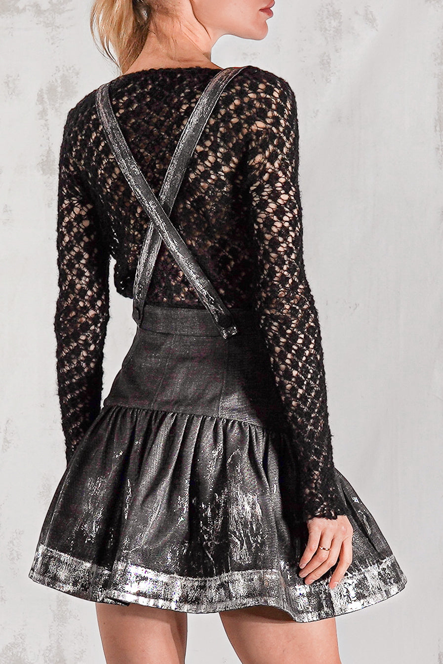 Lola hand painted black denim with silver foil skirt