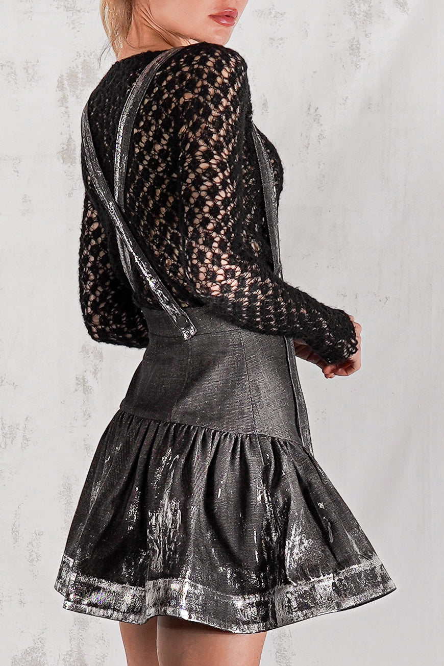 Lola hand painted black denim with silver foil skirt