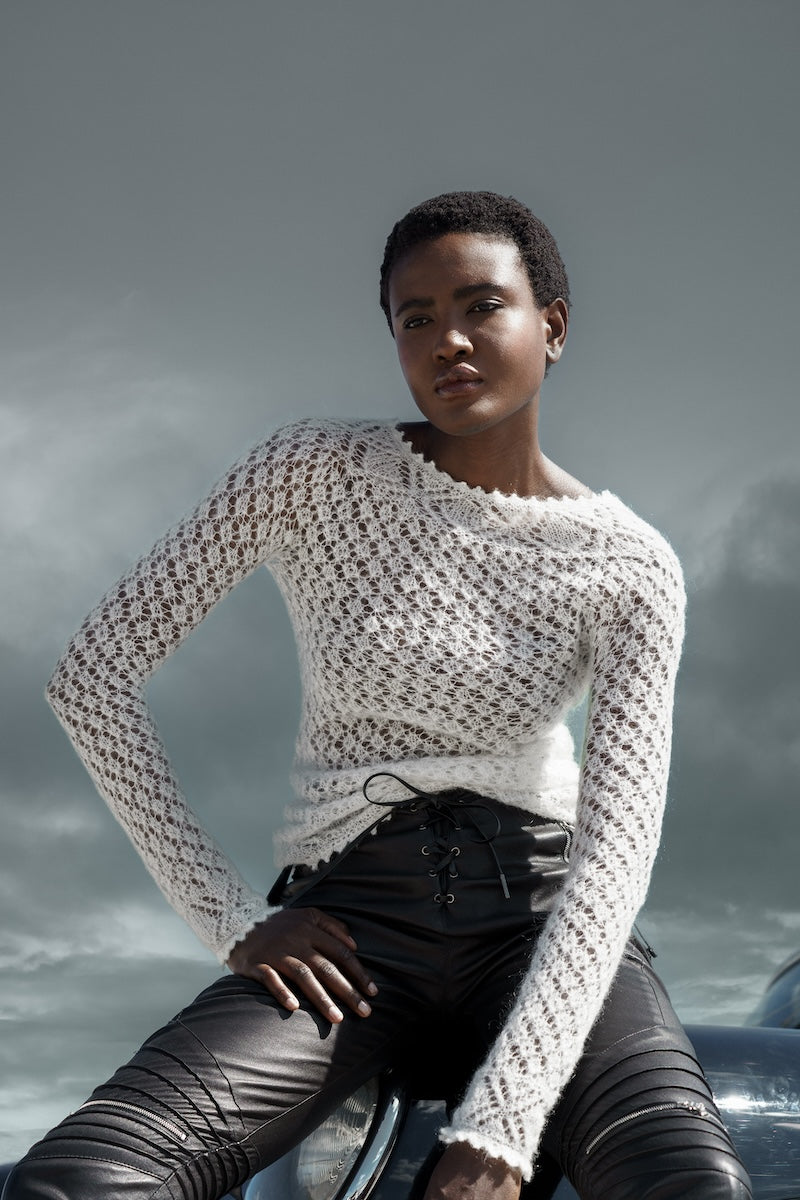 Brett hand knitted sweater in white or black