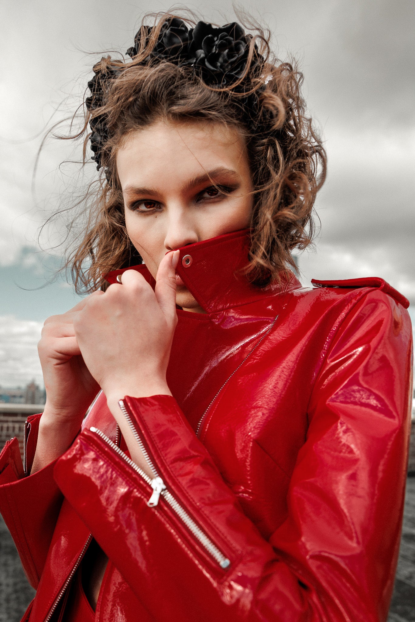 Johnny biker leather jacket in red