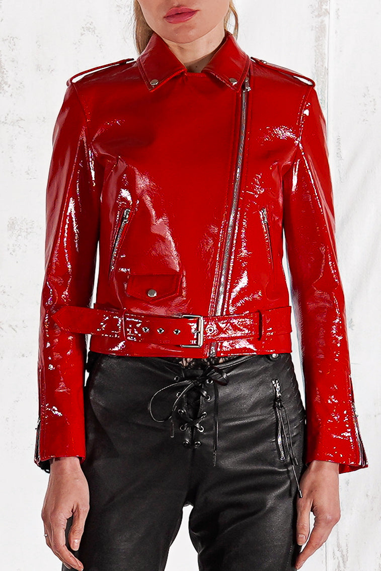 Johnny biker leather jacket in red