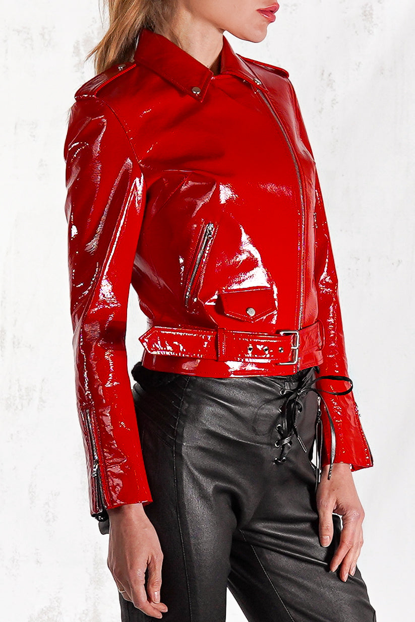 Johnny biker leather jacket in red