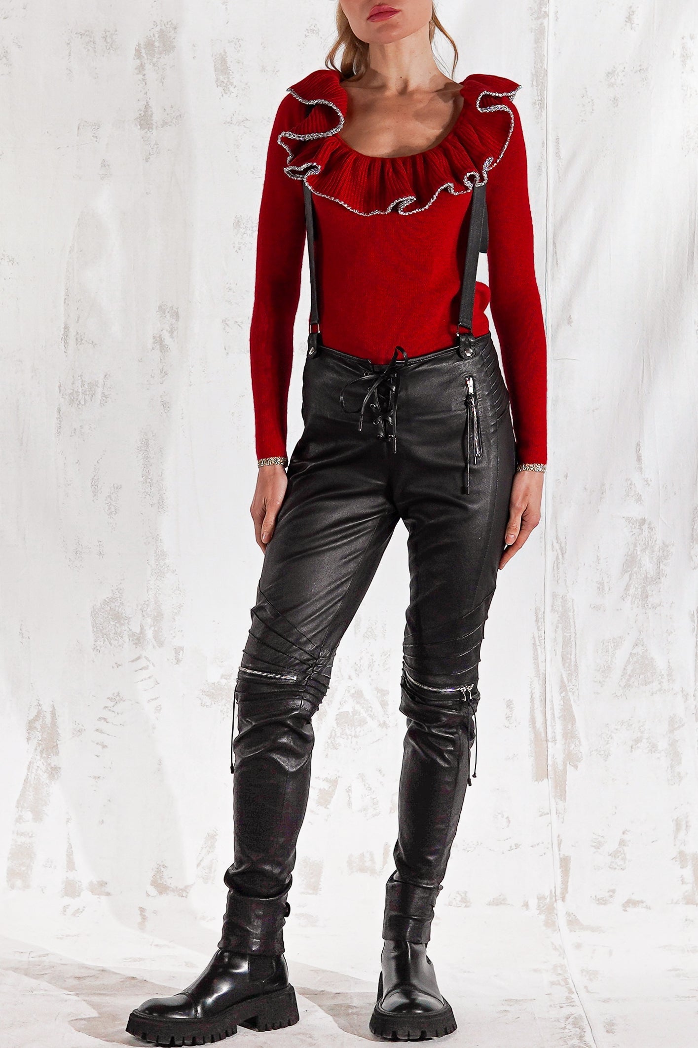 Nikki biker leather pant in black