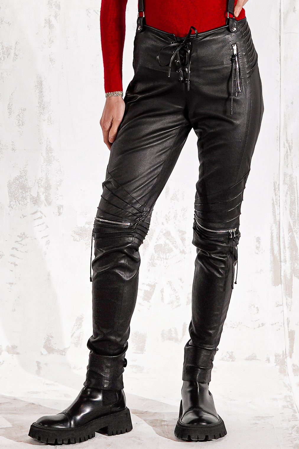 Nikki biker leather pant in black