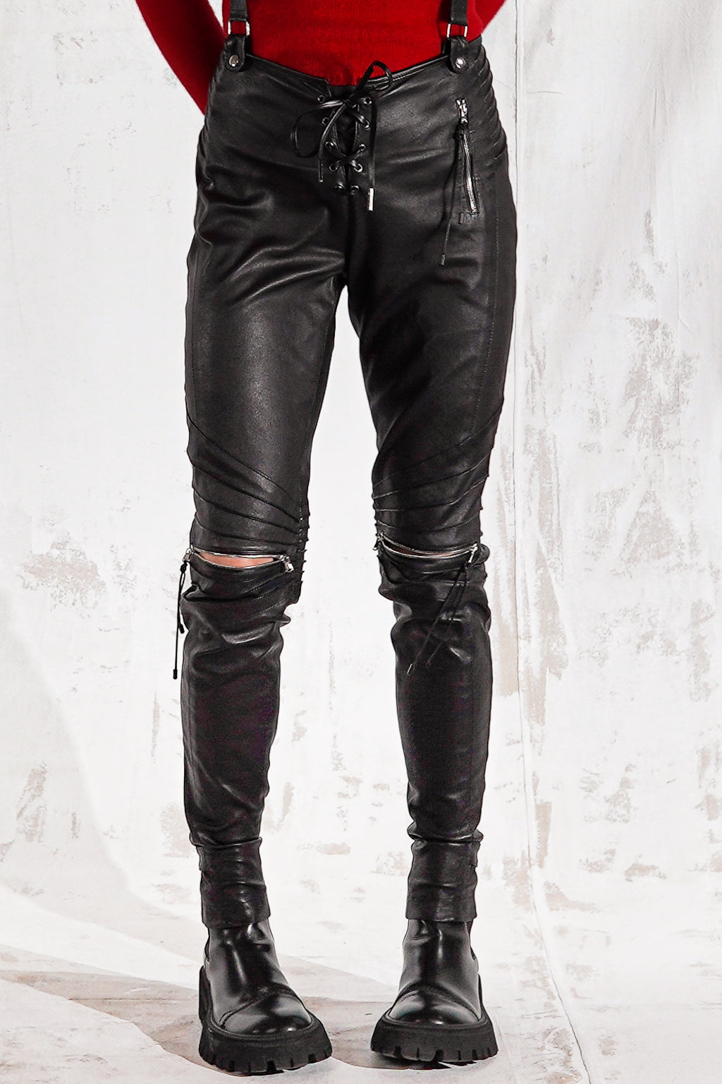 Nikki biker leather pant in black