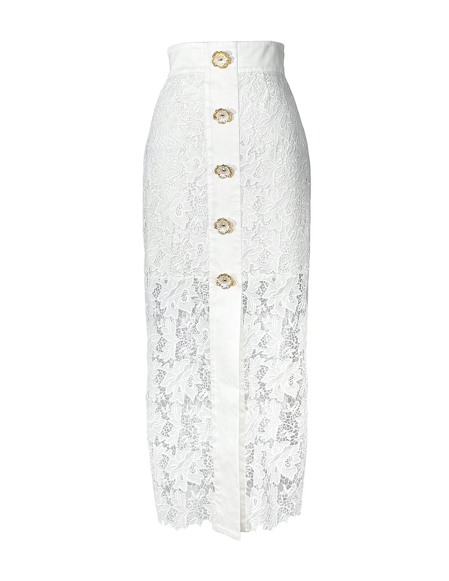 Embroidered pencil white skirt hotsell